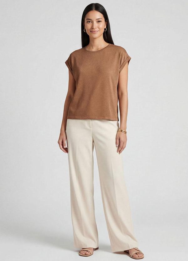 Infinita Cor - Blusa Feminina Manga Cavada Marrom 3