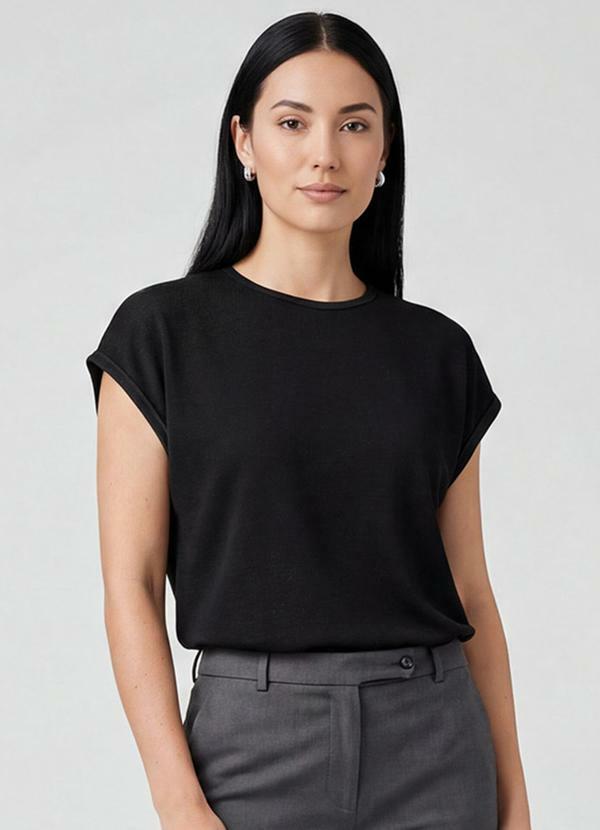 Infinita Cor - Blusa Feminina Manga Cavada Preto 1