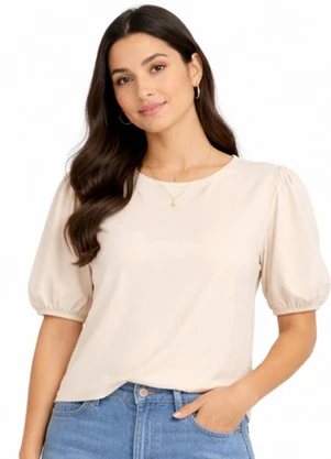 Infinita Cor - Blusa Feminina Manga com Volume Marrom - INFINITA COR