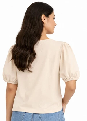 Infinita Cor - Blusa Feminina Manga com Volume Marrom - INFINITA COR
