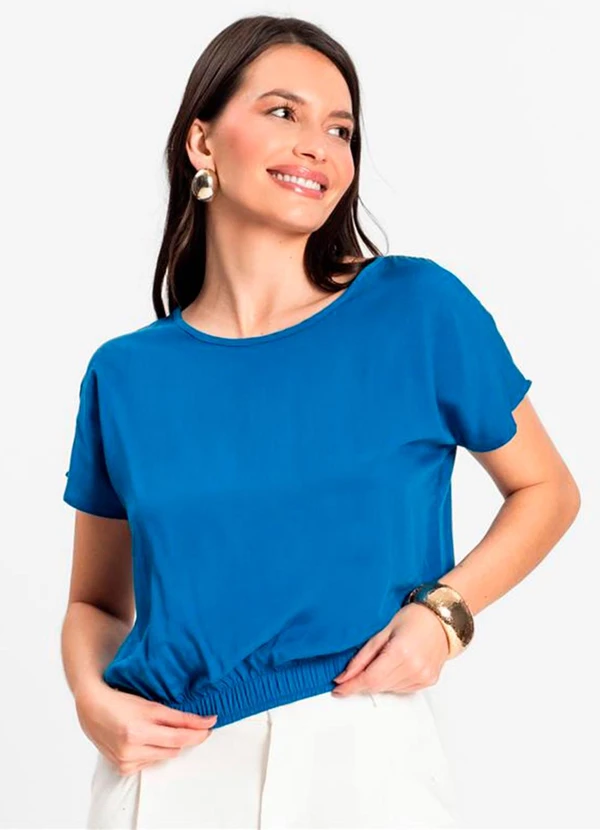 Infinita Cor - Blusa Feminina Manga Curta Azul 4