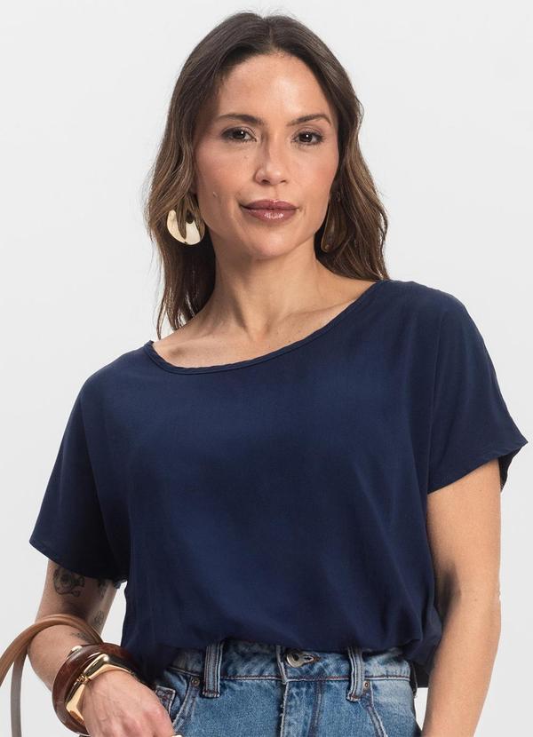 Infinita Cor - Blusa Feminina Manga Curta Azul