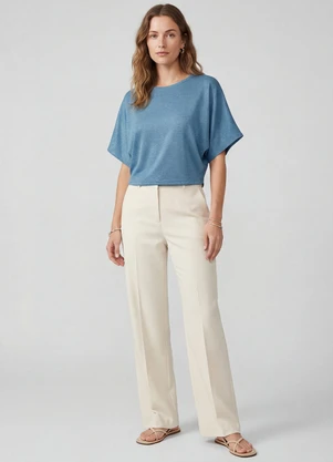 Infinita Cor - Blusa Feminina Manga Curta Azul - INFINITA COR
