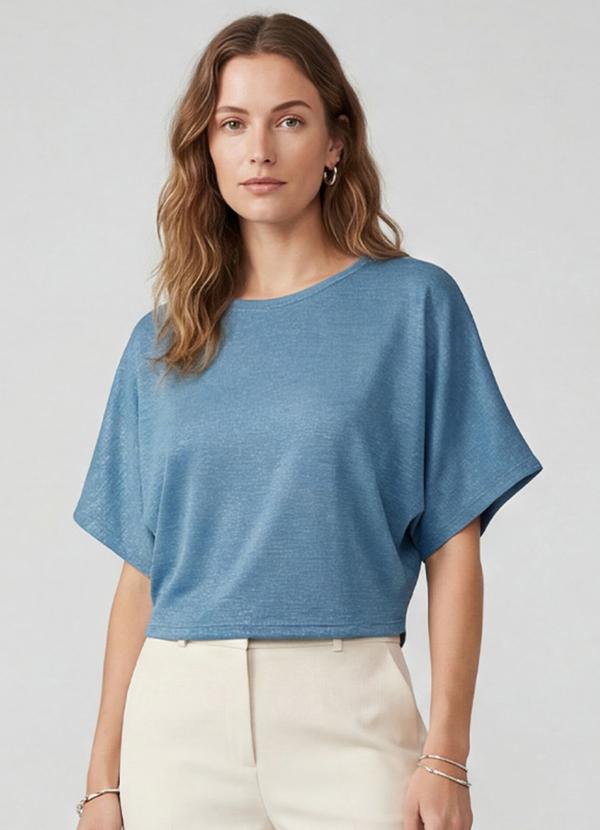 Infinita Cor - Blusa Feminina Manga Curta Azul