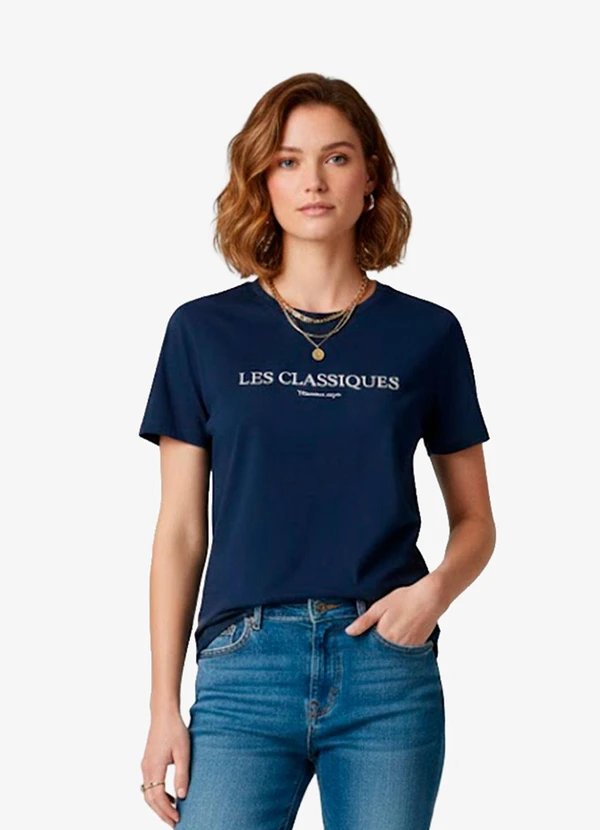 Infinita Cor - Blusa Feminina Manga Curta Azul