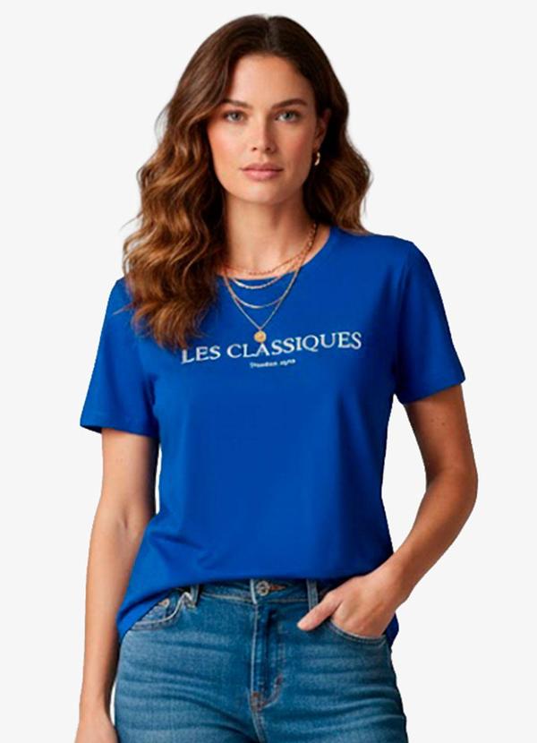 Infinita Cor - Blusa Feminina Manga Curta Azul