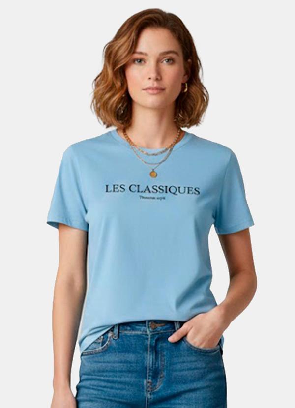 Infinita Cor - Blusa Feminina Manga Curta Azul