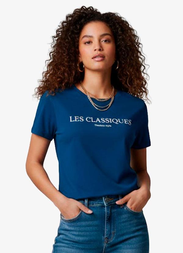Infinita Cor - Blusa Feminina Manga Curta Azul