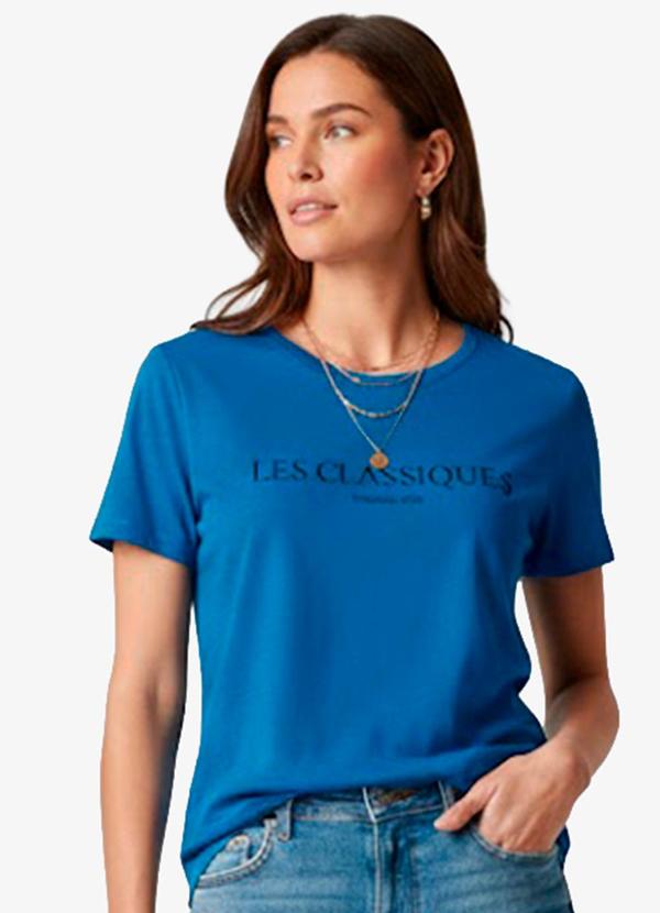 Infinita Cor - Blusa Feminina Manga Curta Azul