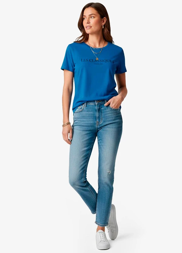 Infinita Cor - Blusa Feminina Manga Curta Azul 3