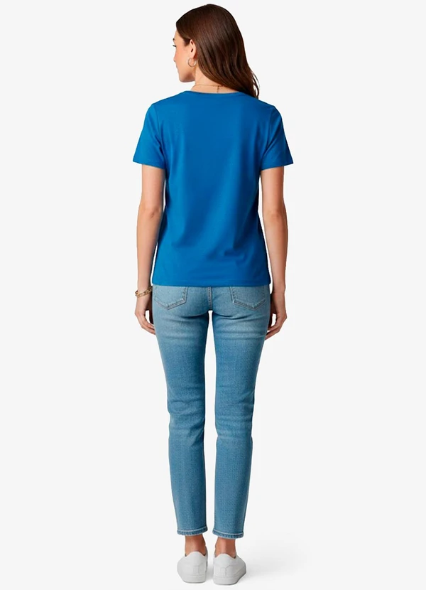 Infinita Cor - Blusa Feminina Manga Curta Azul 4