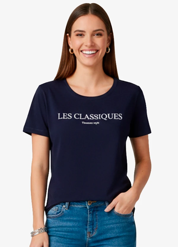 Infinita Cor - Blusa Feminina Manga Curta Azul 1