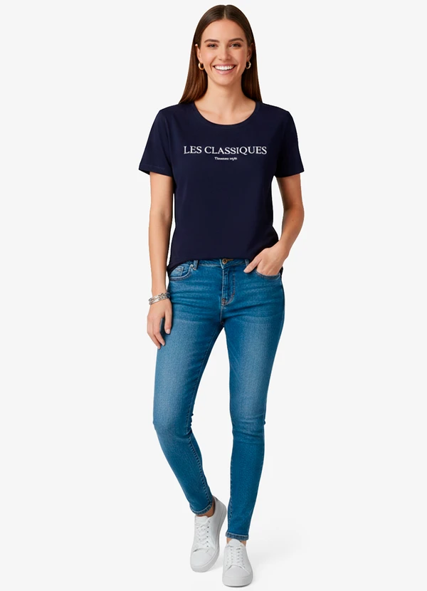 Infinita Cor - Blusa Feminina Manga Curta Azul 3