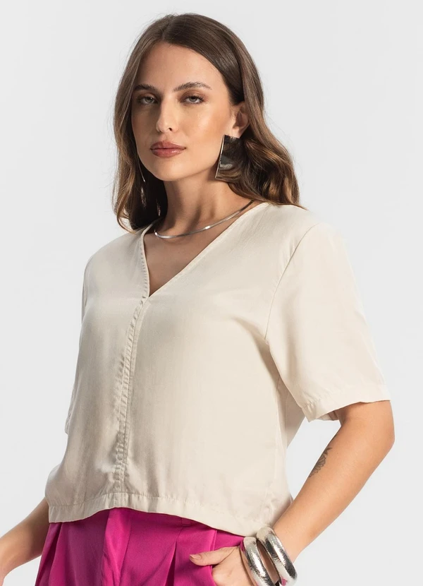 Endless - Blusa Feminina Manga Curta Bege 4