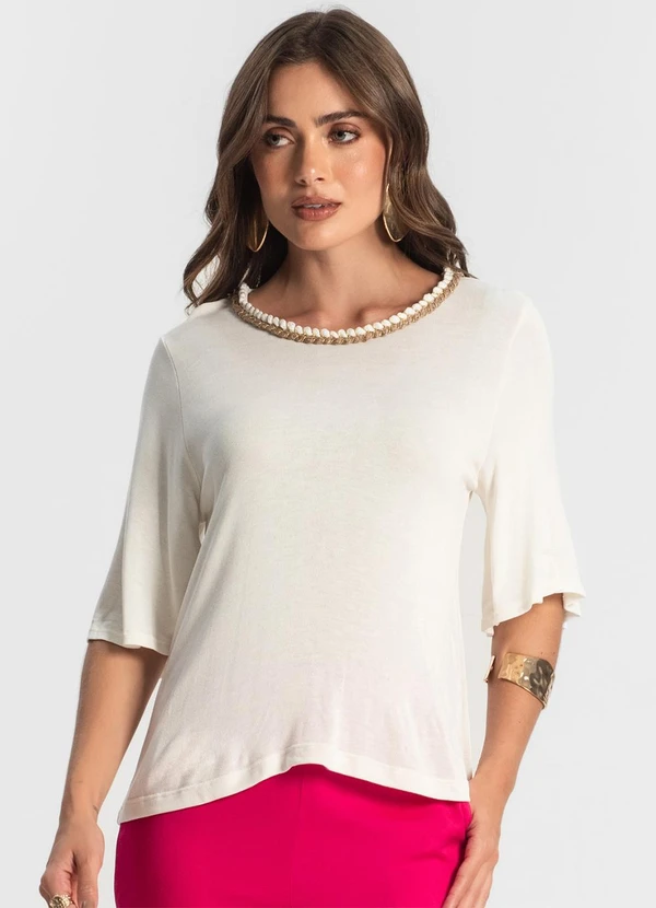 Endless - Blusa Feminina Manga Curta Bege 4