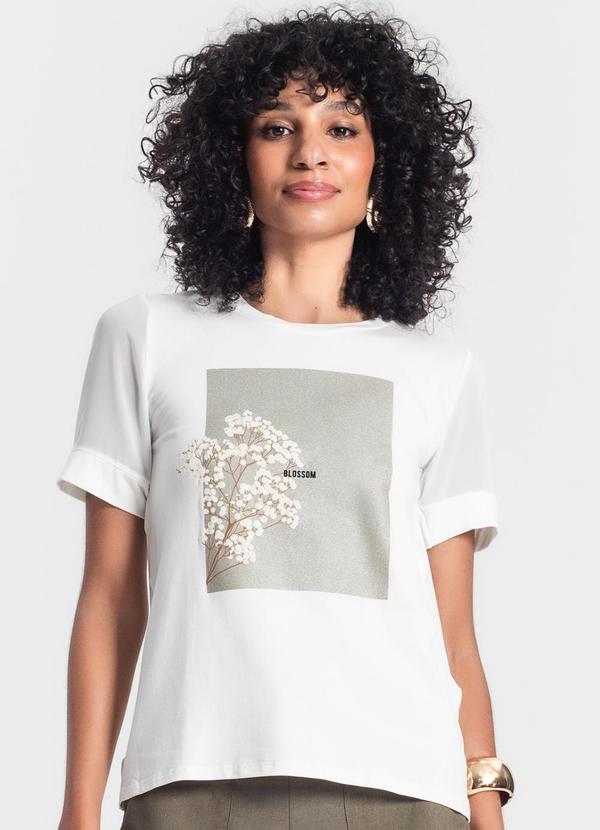 Rovitex - Blusa Feminina Manga Curta Bege