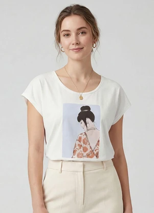 Infinita Cor - Blusa Feminina Manga Curta Bege - INFINITA COR