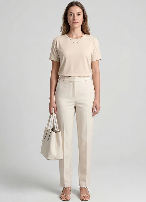 Infinita Cor - Blusa Feminina Manga Curta Bege 2