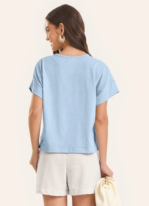 Rovitex - Blusa Feminina Manga Curta Bordado Cordel Azul - ROVITEX