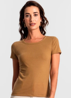 Rovitex - Blusa Feminina Manga Curta Canelada Ko Marrom - ROVITEX