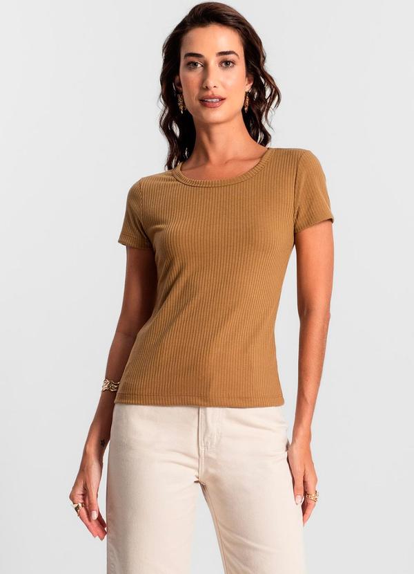 Rovitex - Blusa Feminina Manga Curta Canelada Ko Marrom 3