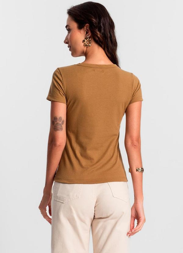 Rovitex - Blusa Feminina Manga Curta Canelada Ko Marrom 4