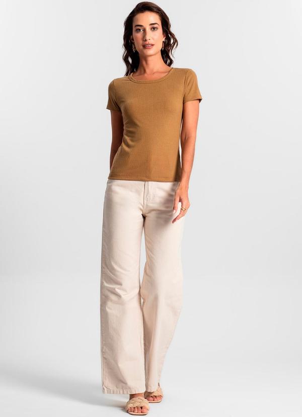 Rovitex - Blusa Feminina Manga Curta Canelada Ko Marrom 5