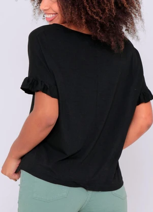 Torra - Blusa Feminina Manga Curta com Babados Preta - TORRA