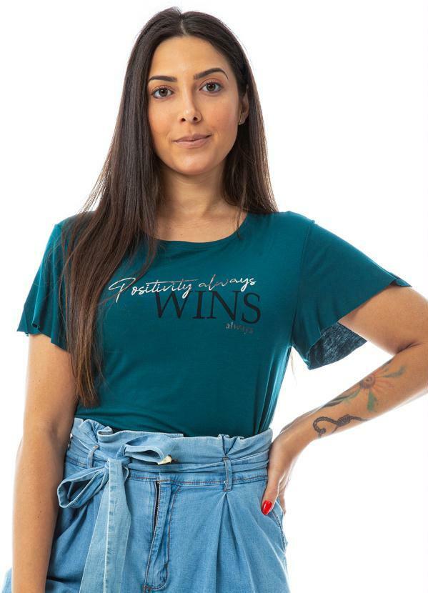 Habana - Blusa Feminina Manga Curta com Babados Verde