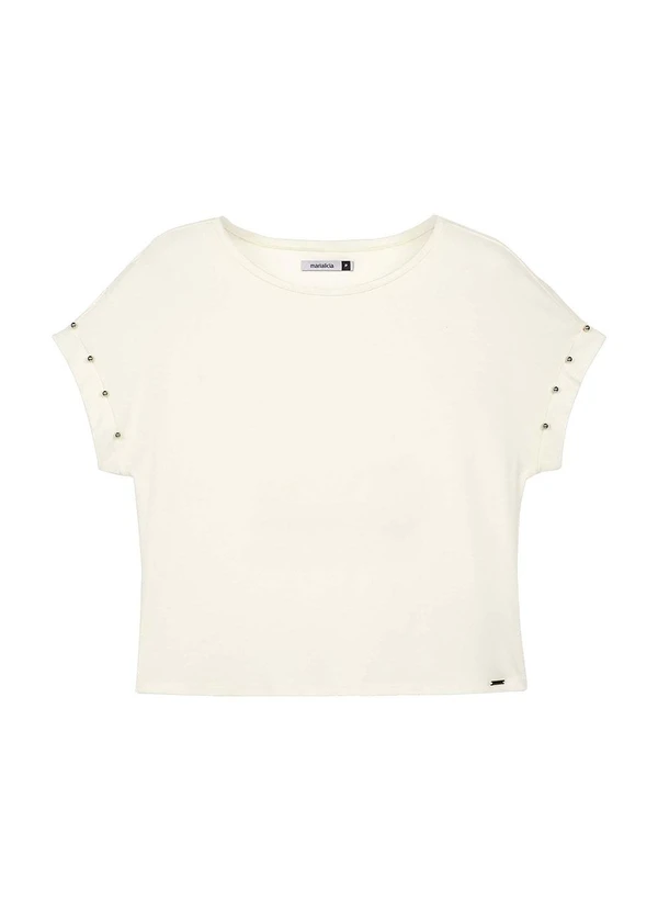 Marialícia - Blusa Feminina Manga Curta com Pérolas Bege