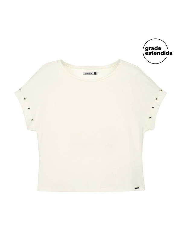 Marialícia - Blusa Feminina Manga Curta com Pérolas Bege 2