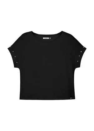 Marialícia - Blusa Feminina Manga Curta com Pérolas Preto - MARIALÍCIA