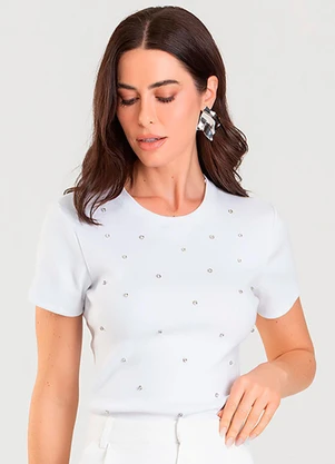 Dianna - Blusa Feminina Manga Curta com Rebites Branco - DIANNA