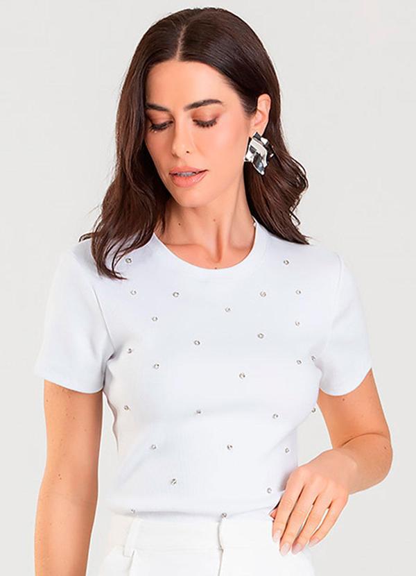 Dianna - Blusa Feminina Manga Curta com Rebites Branco