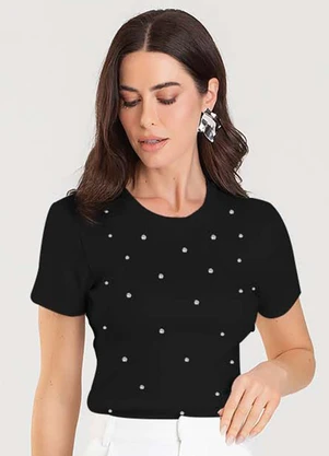 Dianna - Blusa Feminina Manga Curta com Rebites Preto - DIANNA