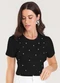 Dianna - Blusa Feminina Manga Curta com Rebites Branco - variação: Preto