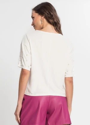 Endless - Blusa Feminina Manga Curta com Strass Bege - ENDLESS