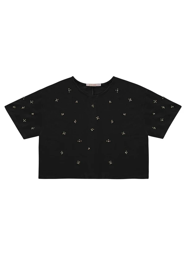 Endless - Blusa Feminina Manga Curta com Strass Preto