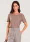 Dianna - Blusa Feminina Manga Curta Decote Redondo Preto - variação: Marrom