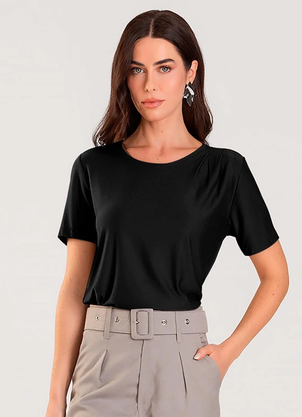 Dianna - Blusa Feminina Manga Curta Decote Redondo Preto