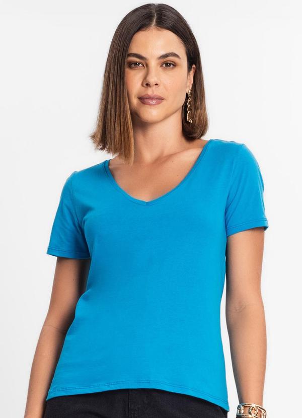 Rovitex - Blusa Feminina Manga Curta Decote V Azul
