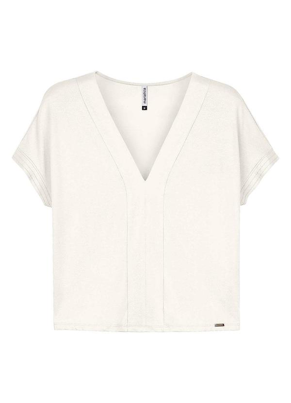Marialícia - Blusa Feminina Manga Curta Decote V Bege 4