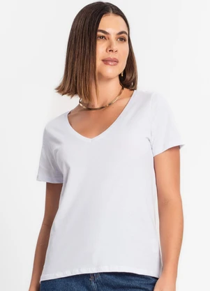 Rovitex - Blusa Feminina Manga Curta Decote V Branco - ROVITEX