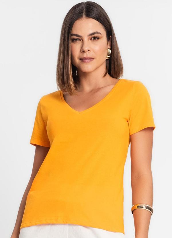 Rovitex - Blusa Feminina Manga Curta Decote V Laranja