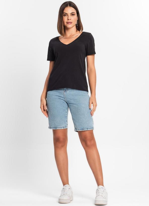 Rovitex - Blusa Feminina Manga Curta Decote V Preto 3