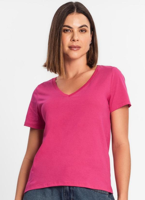 Rovitex - Blusa Feminina Manga Curta Decote V Rosa