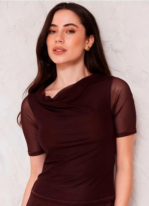 Doce Trama - Blusa Feminina Manga Curta Degagê Sunset Marrom - DOCE TRAMA