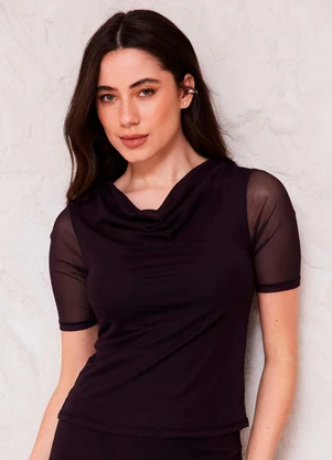 Doce Trama - Blusa Feminina Manga Curta Degagê Sunset Preto - DOCE TRAMA