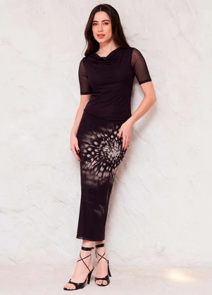Doce Trama - Blusa Feminina Manga Curta Degagê Sunset Preto - DOCE TRAMA