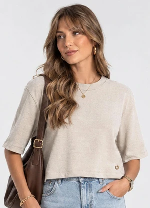 Endless - Blusa Feminina Manga Curta em Molecotton Bege - ENDLESS